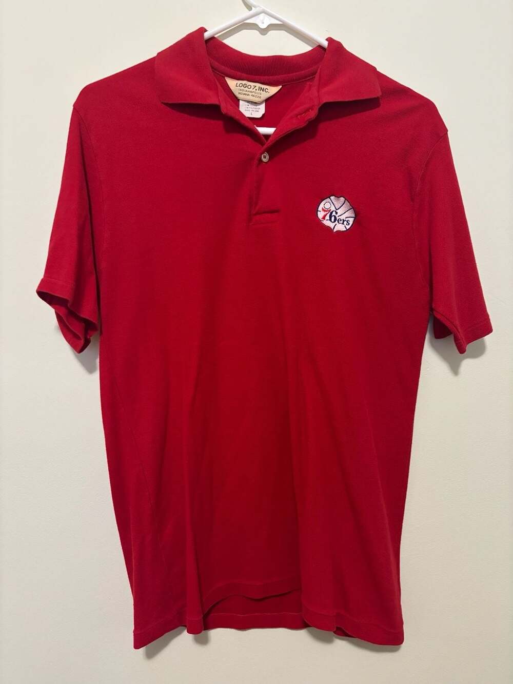 Vintage Philadelphia 76ers NBA Logo 7 Inc. Red Polo Shirt